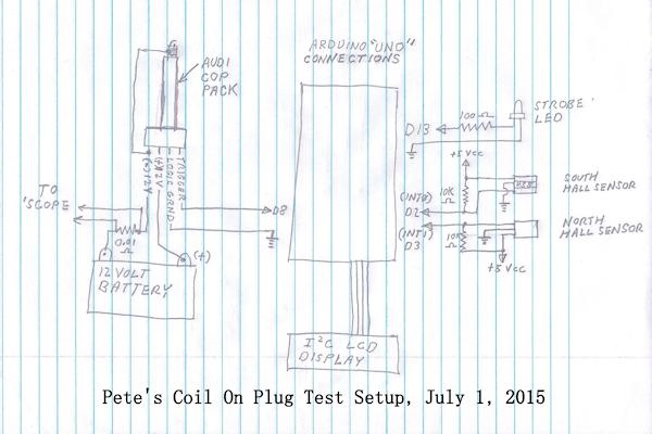 Arduino Coil on Plug test setup schematic