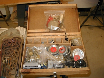 Close up of Home Made Erector Set Box with misc parts