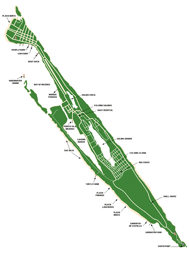 Map of the whole Island of Isla Mujeres